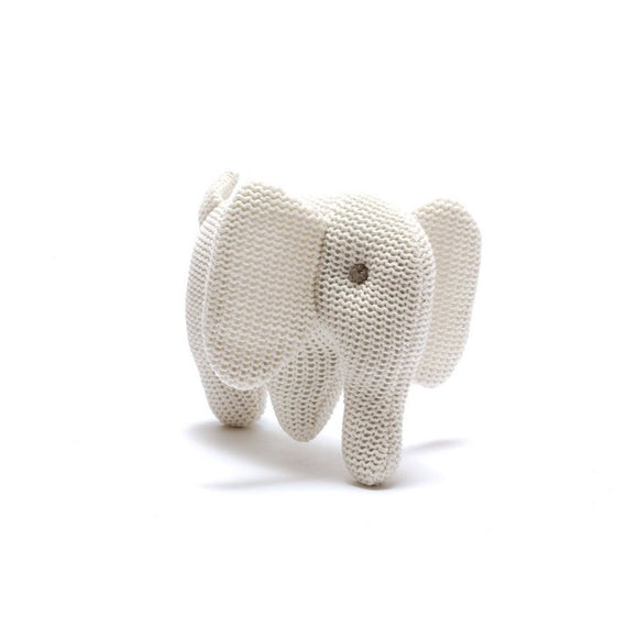 Hochet bébé éléphant tricoté en coton bio.