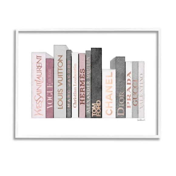 Bookstack de créateur de mode rose gris aquarelle encadrée