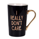 Tasse en verre XXL "Je m’en fiche vraiment" avec bord doré